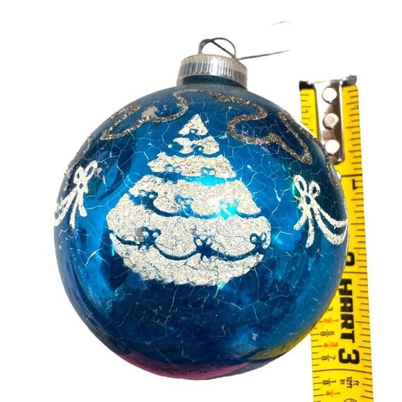 Set 5 West Germany Shiny Brite Christmas Tree Themed Ornaments Vtg Glass Balls - Picture 2 of 12